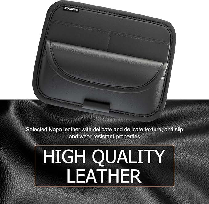 Shakas Car Sun Visor Organizer, Multifunctional Multi-Pocket Sunglasses Card Holder Pen Document Holder, Leather Anti-Scratch Protection Visor Storage Bag for Most Cars Trucks SUVs, Black