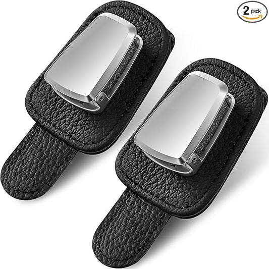 Mudder 2 Packs Sunglasses Holder for Car Universal Visor Sunglasses Holder Clip Leather Eyeglasses Hanger and Ticket Card Clip Eyeglasses Mount for Car(Black)