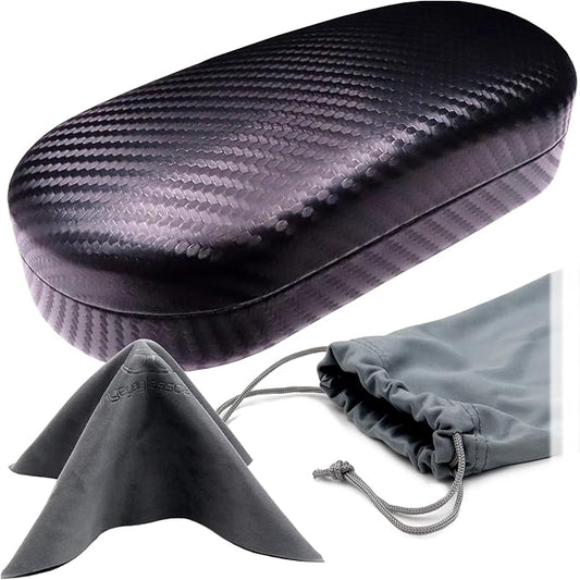 MyEyeglassCase - Large Sunglasses Case - Hard Glasses Case Holder w/Pouch & Cloth - Eyeglass Case Aviator Frames Men & Women