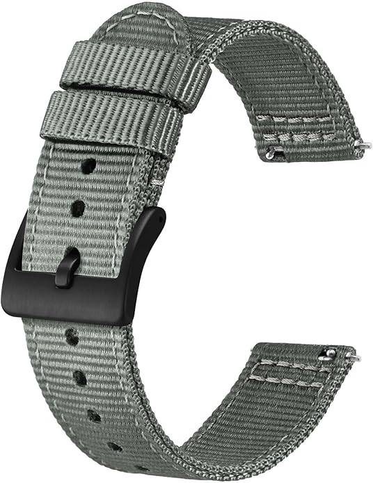 BISONSTRAP Men’s Nylon Watch Bands, Two-Piece Military Watch Straps, Quick Release, Brushed Buckle, Band Width 18mm 19mm 20mm 22mm