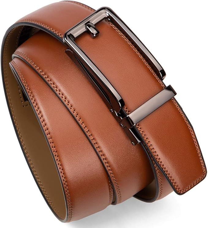 Founders & C Men's Leather Ratchet Comfort Click Belt Dress with Slide Buckle -Adjustable Trim to Fit