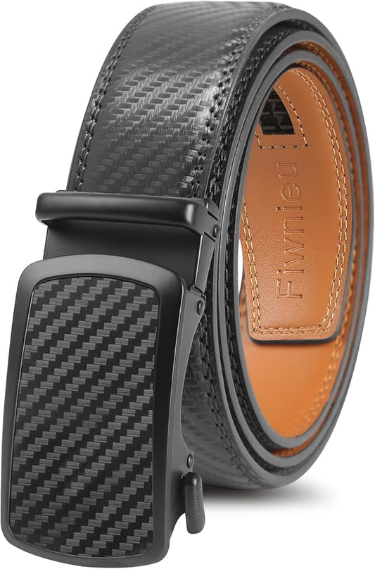 Men's Ratchet Belt Genuine Leather No-Hole Slide Buckle - Adjustable Men's Dress & Casual Belt