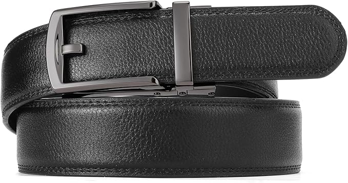 GAEKEAO Ratchet Belt for Men Genuine Leather 1 3/8" - Micro-Adjust Buckle Trim to Fit Dress Belt Casual to Formal Gift Boxed