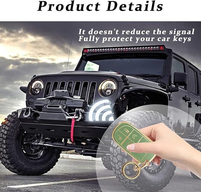 for Jeep Key Fob Cover Keychain Soft Full Protection Key Case Shell, Car Accessories for Man,Girls, Women, Compatible with Jeep Smart Key 3 4 5 Buttons Protector(Green)