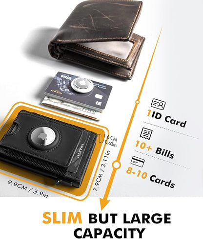 iwantit Slim Airtag Wallet for Men: Pop Up Bifold Wallet with Detachable Money Clip ID Window for Air Tag(1st & 2nd Generation) - RFID Blocking for 8-10 Cards Cash - Gift Box Included (Black)