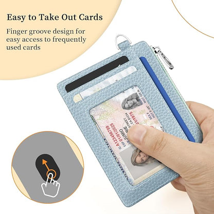 Hancynir Slim Wallet Women Credit Card Holder, Minimalist RFID Blocking Small Mini Card Wallets, Cute Front Pocket PU Leather Card Case, Thin Travel Zipper Coin Cash Ladies Female Wallet Gifts Blue