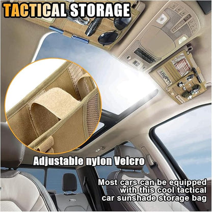 Tactical Molle Car Sun Visor Organizer, Large Molle Visor Panel Storage Pouch Holder, Tactical Gear Truck Storage Shelf, 600D Car Sunshade Storage Bag for Large Vehicle (Khaki)