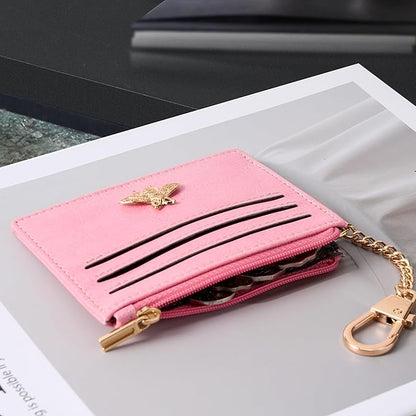 SEAVILIA Card Holder Keychain Wallet for Women with ID Window RFID Blocking Coin Purse Bee Gifts Slim Minimalist Small PU Leather