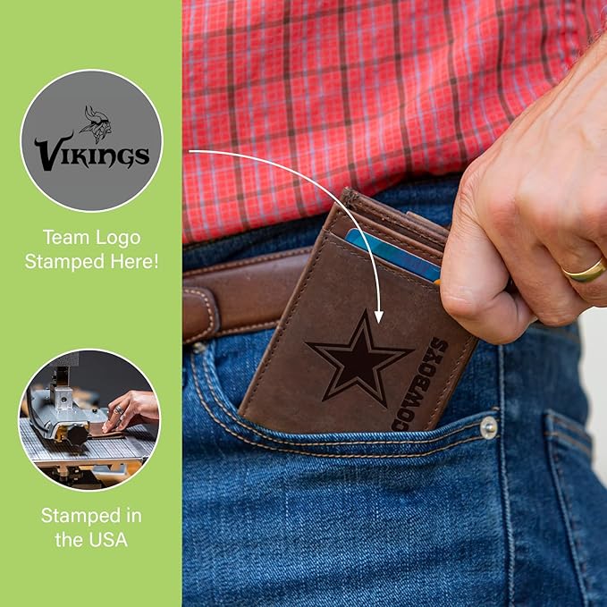 Team Sports America NFL Minnesota Vikings Front Pocket Slim Wallet for Men | Minimalist Leather RFID Blocking Bifold Card Holder with Money Clip | Officially Licensed Stamped Logo