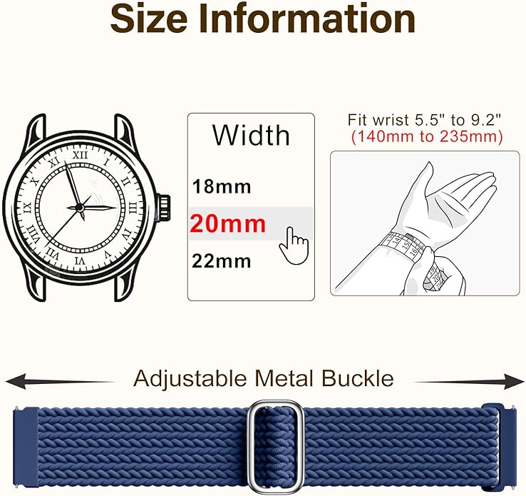SNBLK 3 Pack 18mm 20mm 22mm Braided Watch Band Compatible with Garmin Vivoactive 5 Watch Bands/Vivoactive 6/3/4s, Quick Release Adjustable Elastic Nylon Loop Strap for Venu 3S/2S/Venu 3/2 Women Men