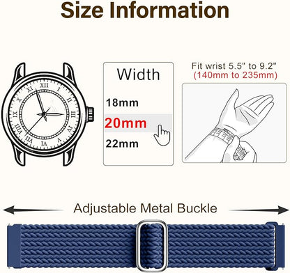 SNBLK 3 Pack 18mm 20mm 22mm Braided Watch Band Compatible with Garmin Vivoactive 5 Watch Bands/Vivoactive 6/3/4s, Quick Release Adjustable Elastic Nylon Loop Strap for Venu 3S/2S/Venu 3/2 Women Men