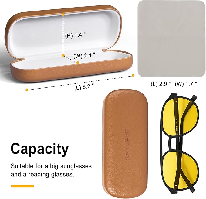 RayLove Glasses Case Hard Shell Eyeglass Case with Cleaning Cloth, PU Leather Protective Eye Glass Cases Fits Most Sunglasses