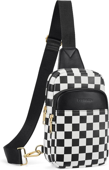 BOSTANTEN Sling Bag Quilted Crossbody Bags for Women Cross Body Purse Leather Fanny Pack with Adjustable Guitar Strap