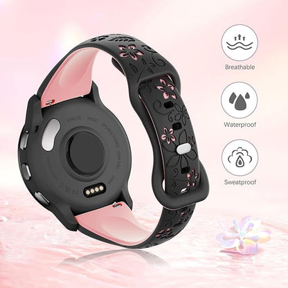 Laband 18mm Floral Engraved Band Compatible With Garmin Venu 3S 41mm/Venu 2S/Vivoactive 4S/Vivomove 3S/Venu 4 41mm/Forerunner 255S/Forerunner 265S,Soft Slim Silicone Cute Embossed Flower Strap for Men