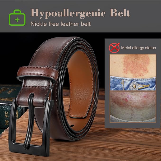 XZQTIVE TSA Belt For Men Metal Free Dress Belts Hypoallergenic Leather Belt With Black Buckle Nickle Free