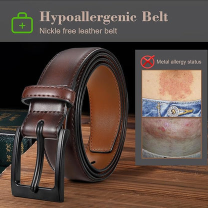 XZQTIVE TSA Belt For Men Metal Free Dress Belts Hypoallergenic Leather Belt With Black Buckle Nickle Free