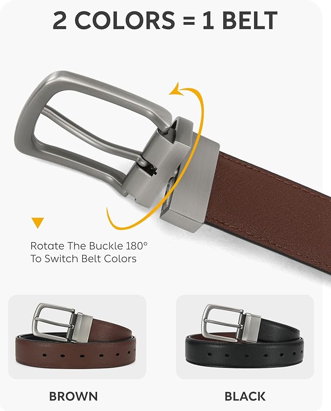 CHAOREN Reversible Mens Belt 1 Piece – Leather Belt Men for Dress Pants - Single Belt, 2 Colors