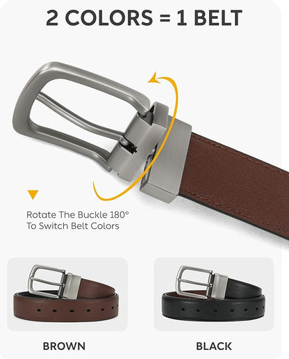 CHAOREN Reversible Mens Belt 1 Piece – Leather Belt Men for Dress Pants - Single Belt, 2 Colors
