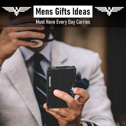 Lenvoten Upgraded Hinged Minimalist Wallet for Men | Slim Metal RFID Blocking Wallet | Credit Card Holder & Money Clip Holds 20 Cards | Premium Scratch-Resistant Finish | Ideal Gift for Men