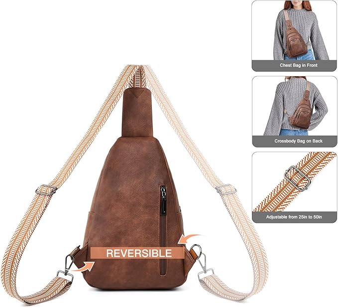 Leresas 10L Crossbody Sling Bag for Women Men Anti Theft Cross Body Fanny Pack Belt Bag Purse Gifts for Women Faux Leather, Brown