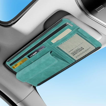 Sun Visor Organizer, Multi-Pocket Auto Visor Organizer for Car, SUV and Truck, Card Holder Glasses Holder for Car Interior Accessories Car Organizers And Storage, Blue