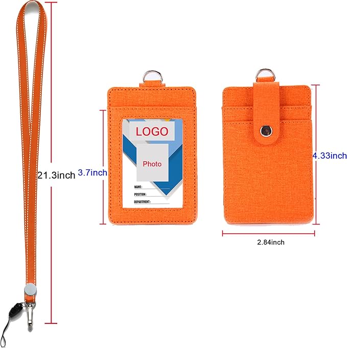 AMUU Orange Cruise Lanyards with PU Leather Vertical ID Badges Holder and Black Retractable Badge Reel,for Office,id Badges,Keys,Kid, Women,Men,USB Pack of 1