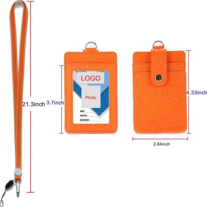 AMUU Orange Cruise Lanyards with PU Leather Vertical ID Badges Holder and Black Retractable Badge Reel,for Office,id Badges,Keys,Kid, Women,Men,USB Pack of 1