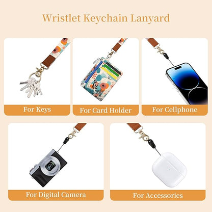 Hancynir Slim Wallet Women Credit Card Holder, Abstract Boho Floral RFID Blocking Front Pocket Wallet Wristlet Keychain Lanyard, Small Cute Thin Travel Zipper Coin PU Leather Card Case Organizer Gifts
