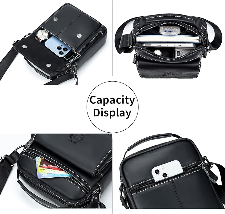 Small Leather Messenger Bag for Men, Man Bag Crossbody, Men's Shoulder Bags Leather Man Purse Handbag