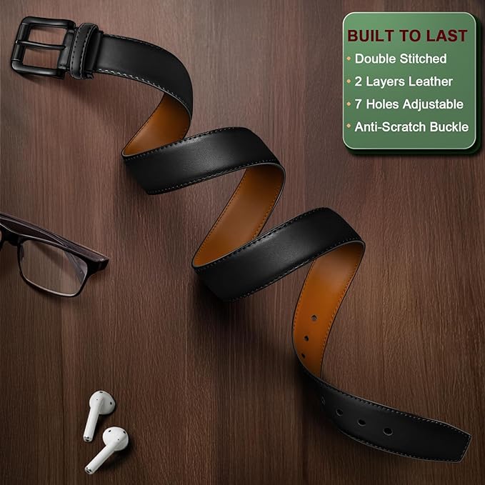 BULLIANT Men Belt,Leather Belt Adjustable For Men Dress Casual Jeans 1 3/8,Cut For Fit