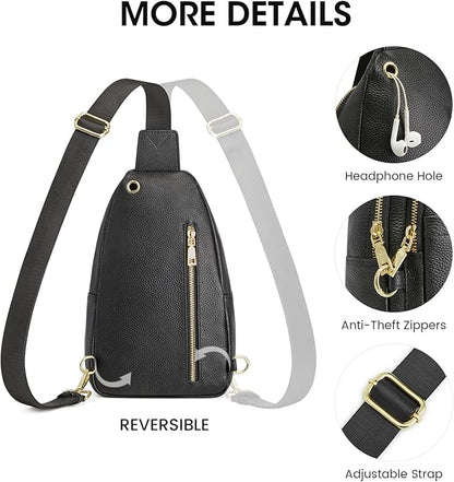 Kattee Sling Bag for Women, Leather Fanny Packs Crossbody Purse, Small Chest Bag for Travel with RFID Blocking