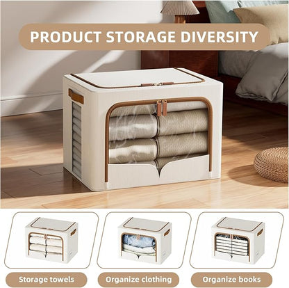 FHSQX 6 Pack Clothes Storage Bins - Foldable Storage Bins for Clothes Fabric Storage Box with Metal Frame (Cream White, 16.5x12.2x12.2 inch)