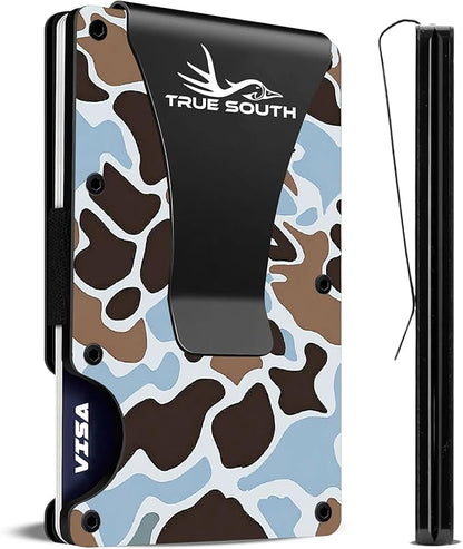 True South RFID Blocking Slim Metal Wallet with Money Clip | Minimalist Alumium Card Holder - Camouflage Front Pocket EDC Wallet for Men, Gift for Him