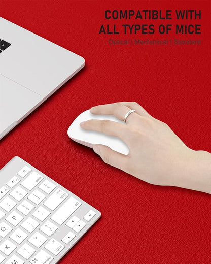 Desk Pad, 35.5" x 17" PU Leather Non-Slip Desk Mat Large Mouse Pad for Desktop, Waterproof Laptop Computer Writing Mat for Office, Home, Work, Gaming, Bright Red