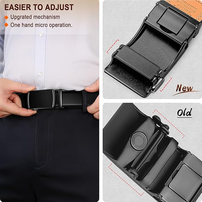 BULLIANT Men Belts 2 Pack,Ratchet Sliding Belt Adjustable For Gift Mens Dress Casual 1 3/8",Cut for Fit