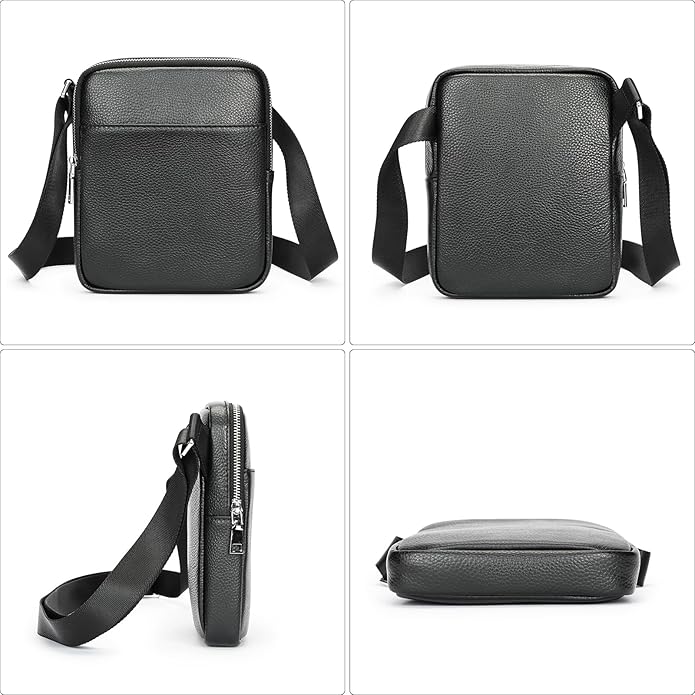 NIUCUNZH Man Purses and Bags Small, Mini Genuine Leather Messenger and Shoulder Bag for Men with lots of Zipper Pockets