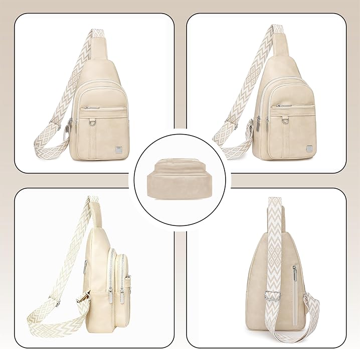 Sling Bag Set, PU Leather Sling Bag, Multi-Zipper Design for Travel, Outdoors, Valentine’s Day Gifts