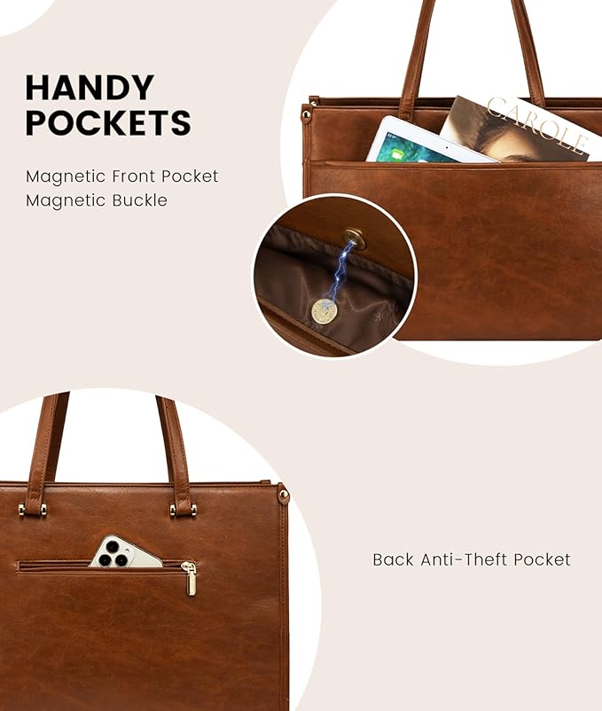 LOVEVOOK Laptop Bag for Women, 15.6'' Laptop Tote Purse 2-in-1 Professional Work Bag Business Briefcase with Clutch Purse, Waterproof Vintage Leather Computer Handbag for Teacher Office Travel