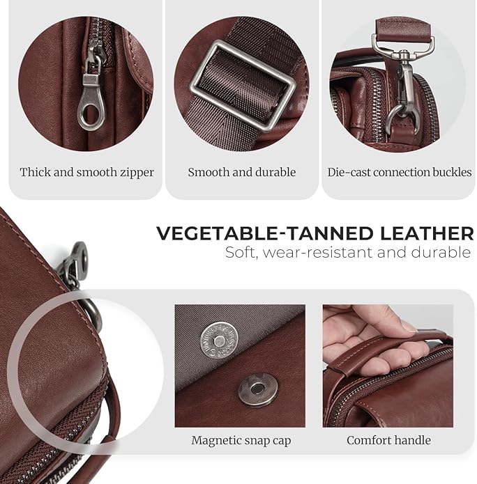 Augus Leather Small Messenger Bag For Men Crossbody Handbag Shoulder Sling Travel Bags for Men Purse Daypack Magnetic Buckle