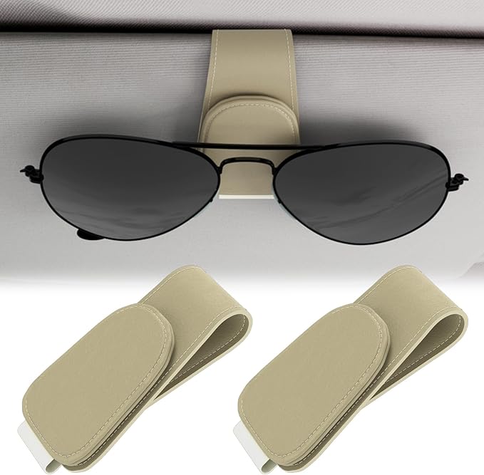 BFXM Sunglass Holder for Car, Sunglasses Holder Eyeglass Hanger Clip Magnetic Leather for Car Visor, Cars Sun Visor Ticket Card Clip