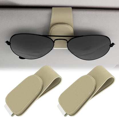 BFXM Sunglass Holder for Car, Sunglasses Holder Eyeglass Hanger Clip Magnetic Leather for Car Visor, Cars Sun Visor Ticket Card Clip
