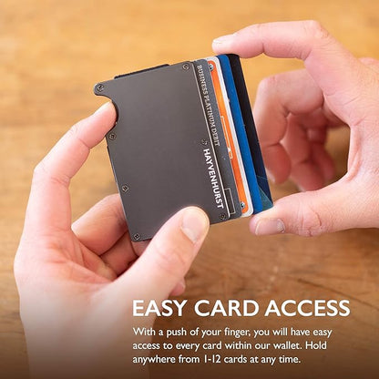 Hayvenhurst Wallet for Men - Slim RFID Blocking Metal Wallet with Money Clip, Minimalist Front Pocket Credit Card Holder, Small Mens Wallet