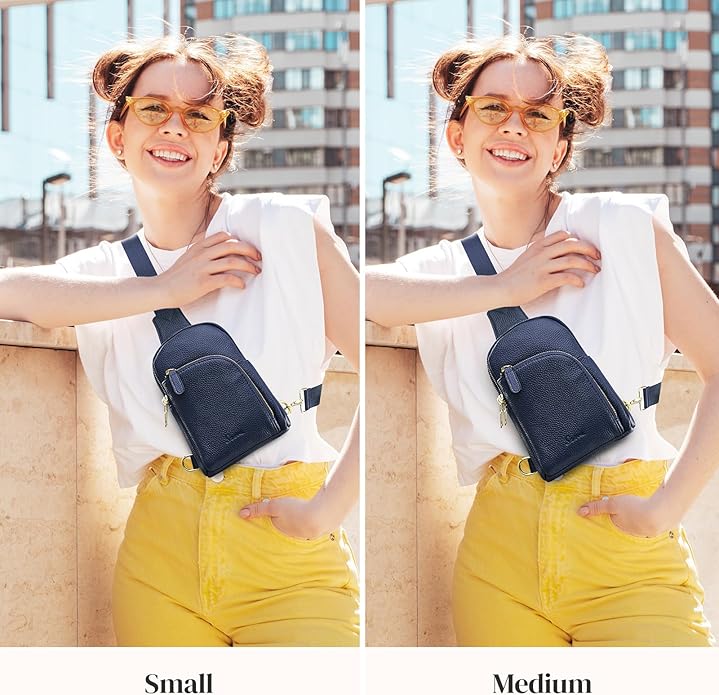 S-ZONE Genuine Leather RFID Blocking Small Sling Bag Women Crossbody Fanny Packs