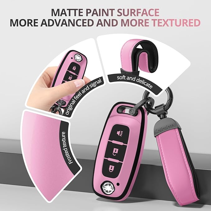 For Nissan Key Fob Cover Accessories- Matte TPU Key Fob Cover with Leather Keychain for 2023 2024 2025 2026 Rogue Pathfinder Versa 2025 2026 Sentra Patrol Armada Smart and More