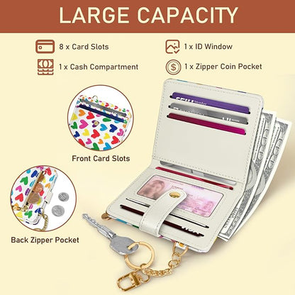 Jogjam Raining Hearts Rfid Ladies Wallet, Small Slim Thin Compact Credit Card Women Wallet, PU Leather Bifold Cash Zipper Coin Pocket ID Window for Female