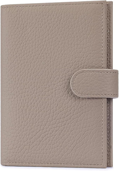 Passport Holder for Travel Women RFID Blocking Genuine Leather Passport Wallet with Card Slots, Zipper Coins Pocket, Cash Holder, Grey