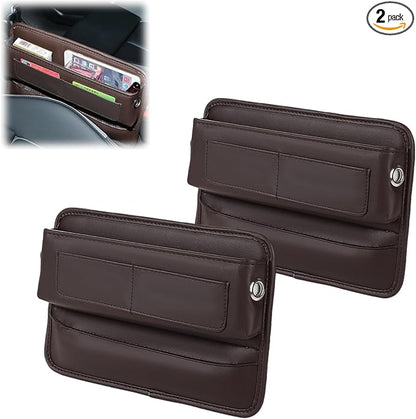 2 Pack Premium Car Seat Gap Filler Organizer - Universal Storage Box with Card Slots for Phones/Keys/Glasses, Fits Cars, SUVs & Trucks (Coffee-colored)