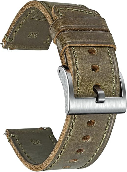 hemsut h Leather Watch Bands for Men, Horween Quick Release Leather Watch Strap Vintage Watch Replacement Wrap of 18mm, 20mm, 22mm