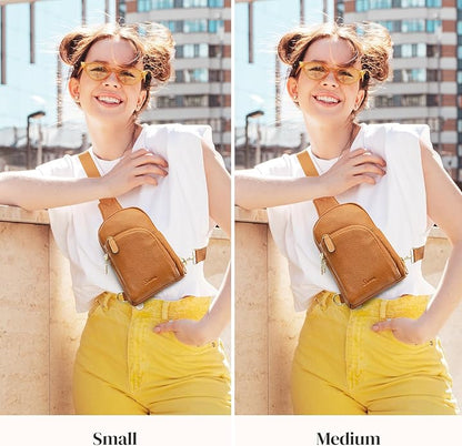S-ZONE Genuine Leather RFID Blocking Small Sling Bag Women Crossbody Fanny Packs