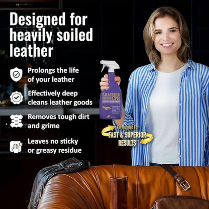 Leather CPR Heavy Duty Leather Cleaner - Car Interior Cleaner For Heavy Dirt & Grime, Heavily Soiled Furniture Leather Cleaner For Couch, Car Seat,Purses, Shoes, Boots, & More (22 Ounce (Pack of 2))
